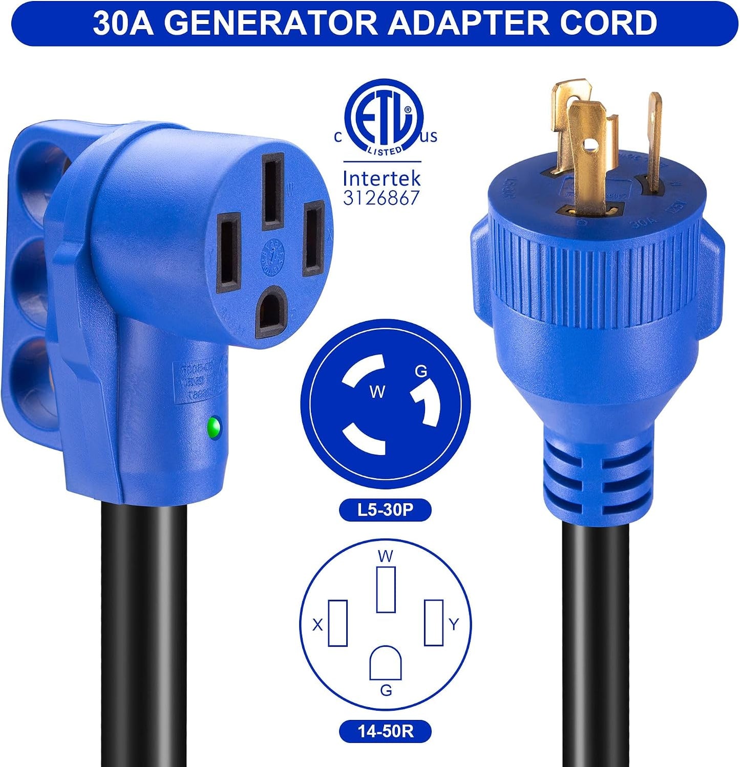 Cable adaptador RV NEMA L5-30P a 14-50R