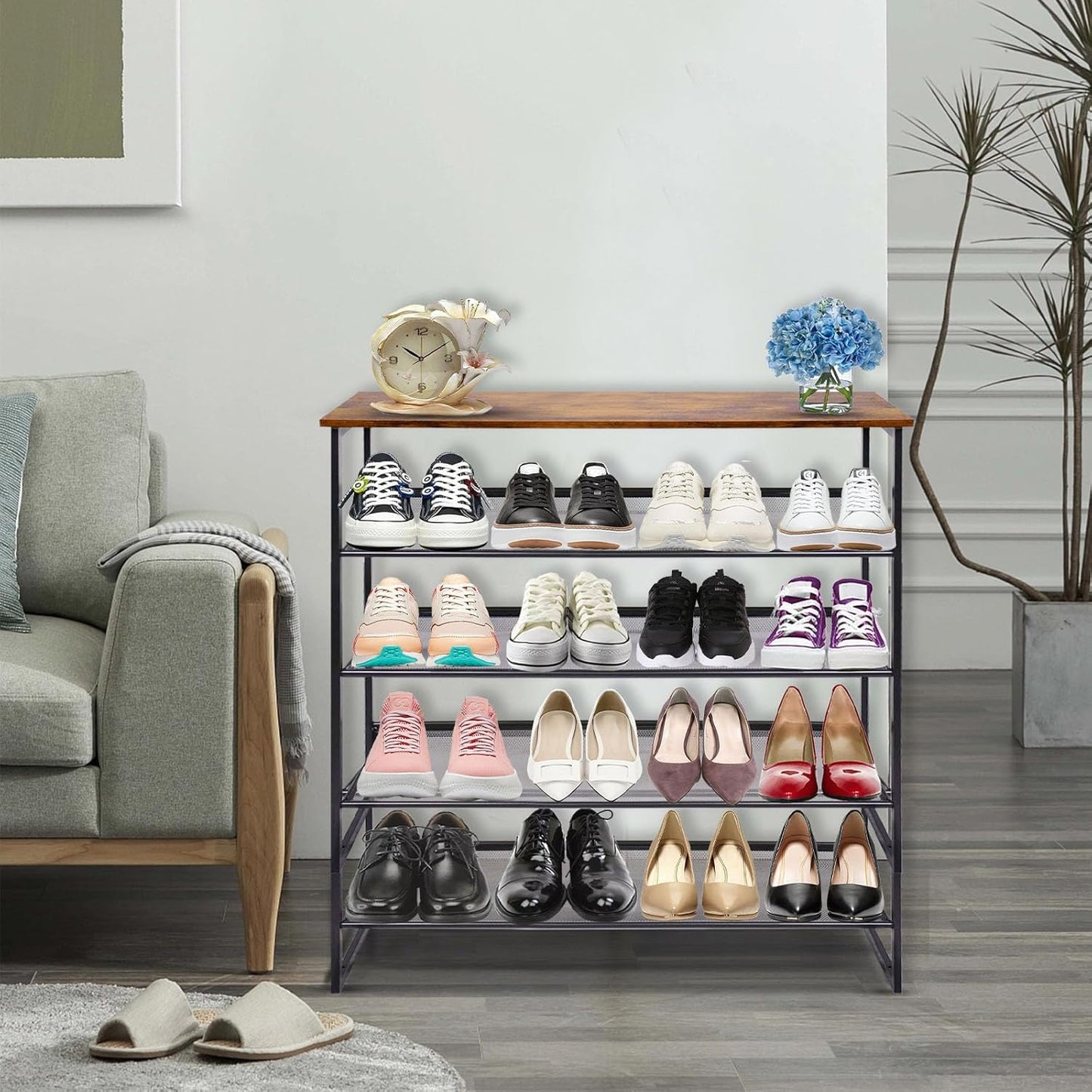 Zapatero ajustable 5 niveles para 12 pares marrón