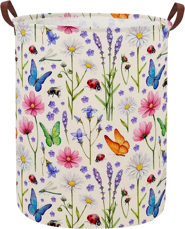 Cesta lavandería plegable lona impermeable racimo flores para niños