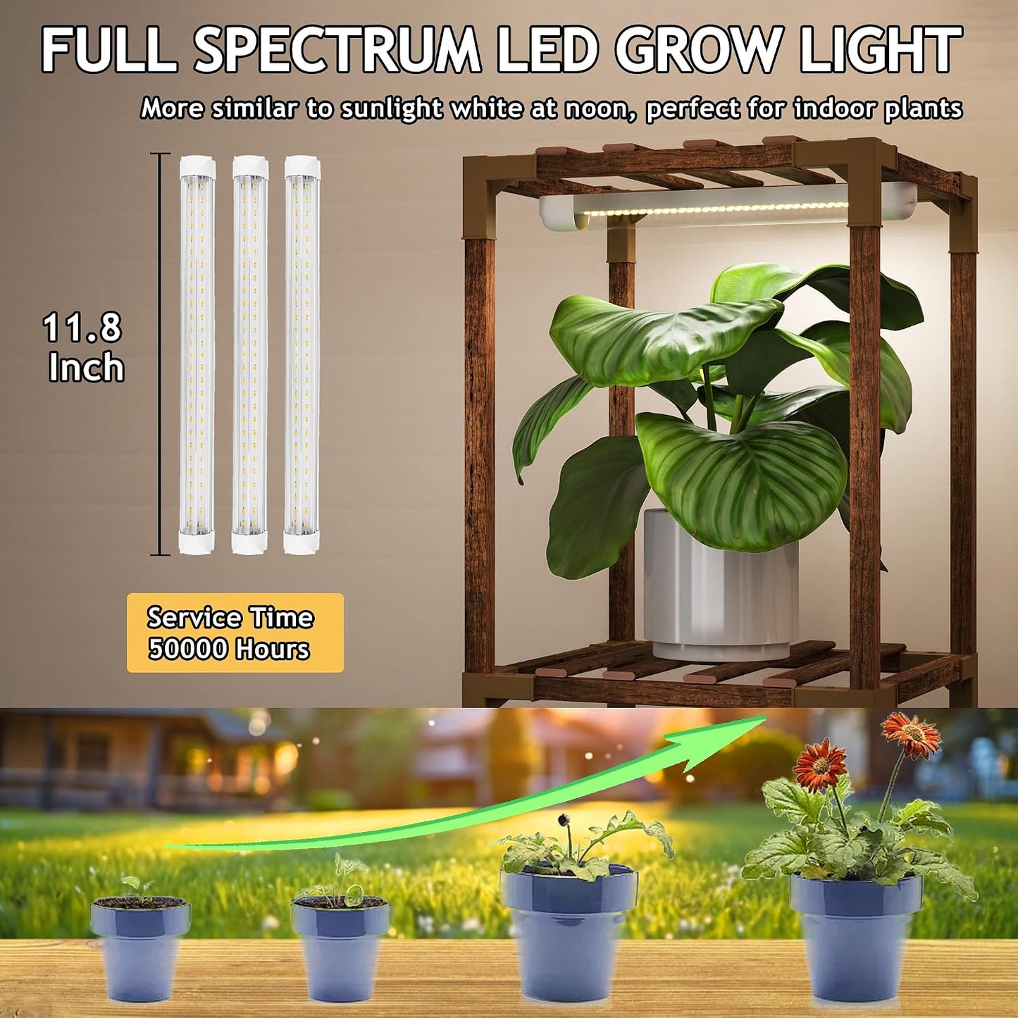 Soporte plantas luz crecimiento estante madera interior