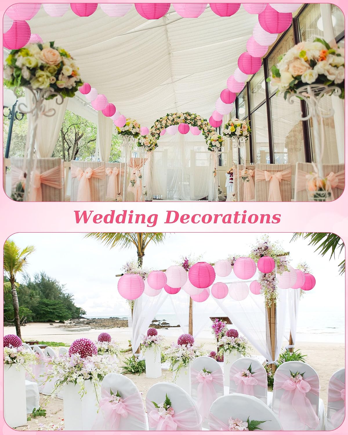 48 Linternas papel decoración fiesta colgantes 4-10pulg rosa