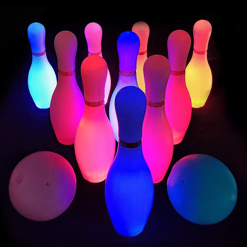Set bolos para niños con 10 bolos y 2 bolas iluminadas