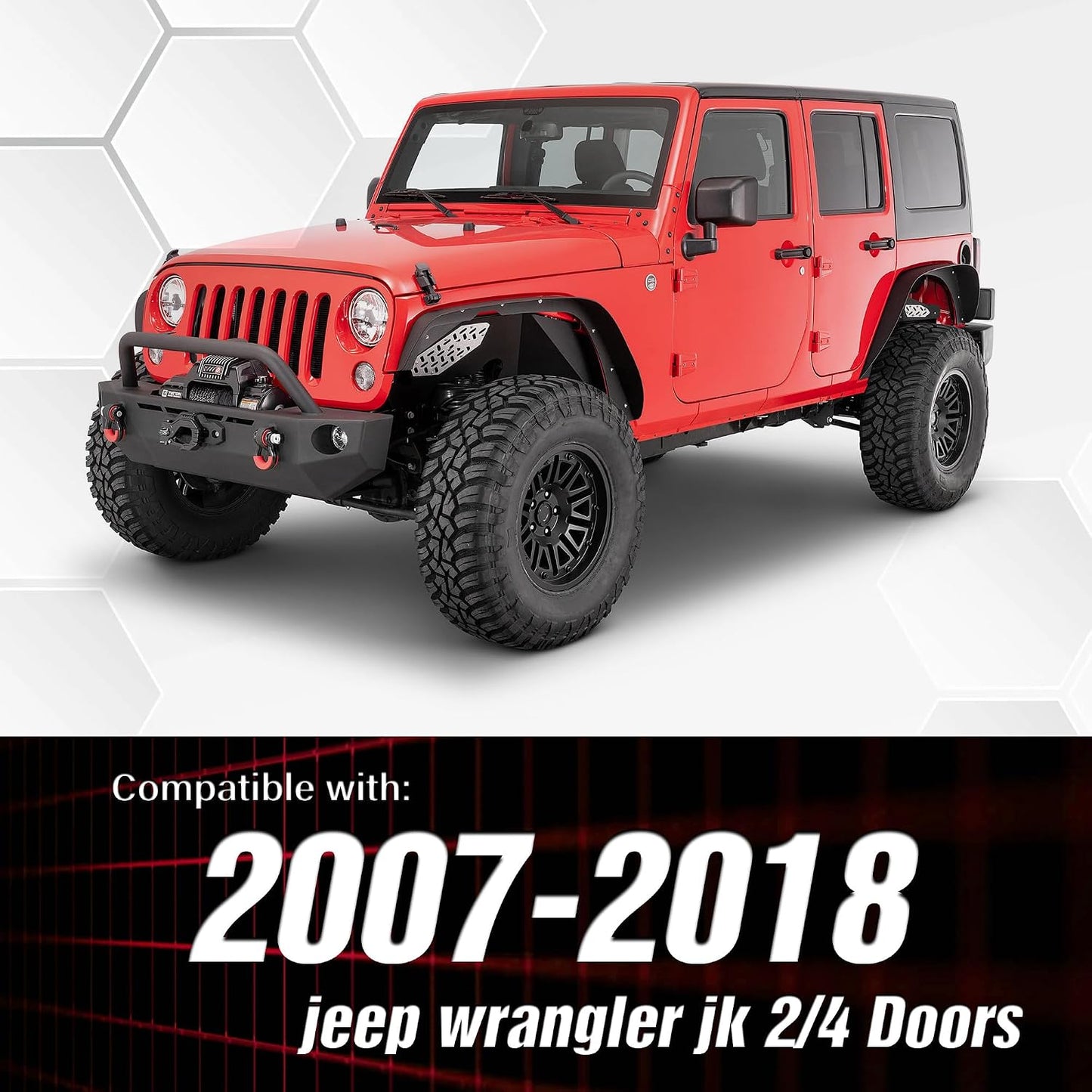 Set 4 guardabarros plano JK comp Wrangler 07-18 acero
