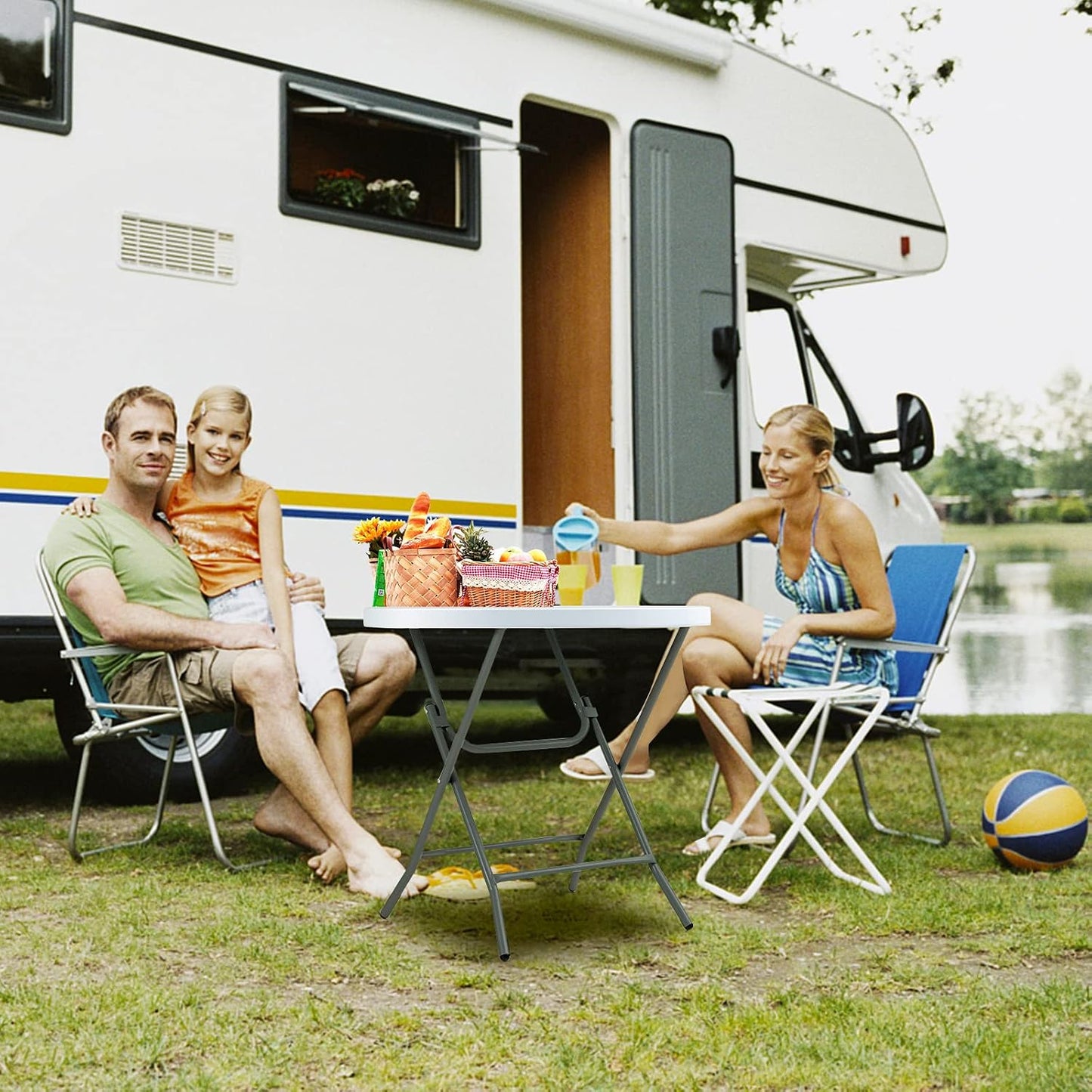 Mesa plegable redonda 32" plástico para picnic fiesta