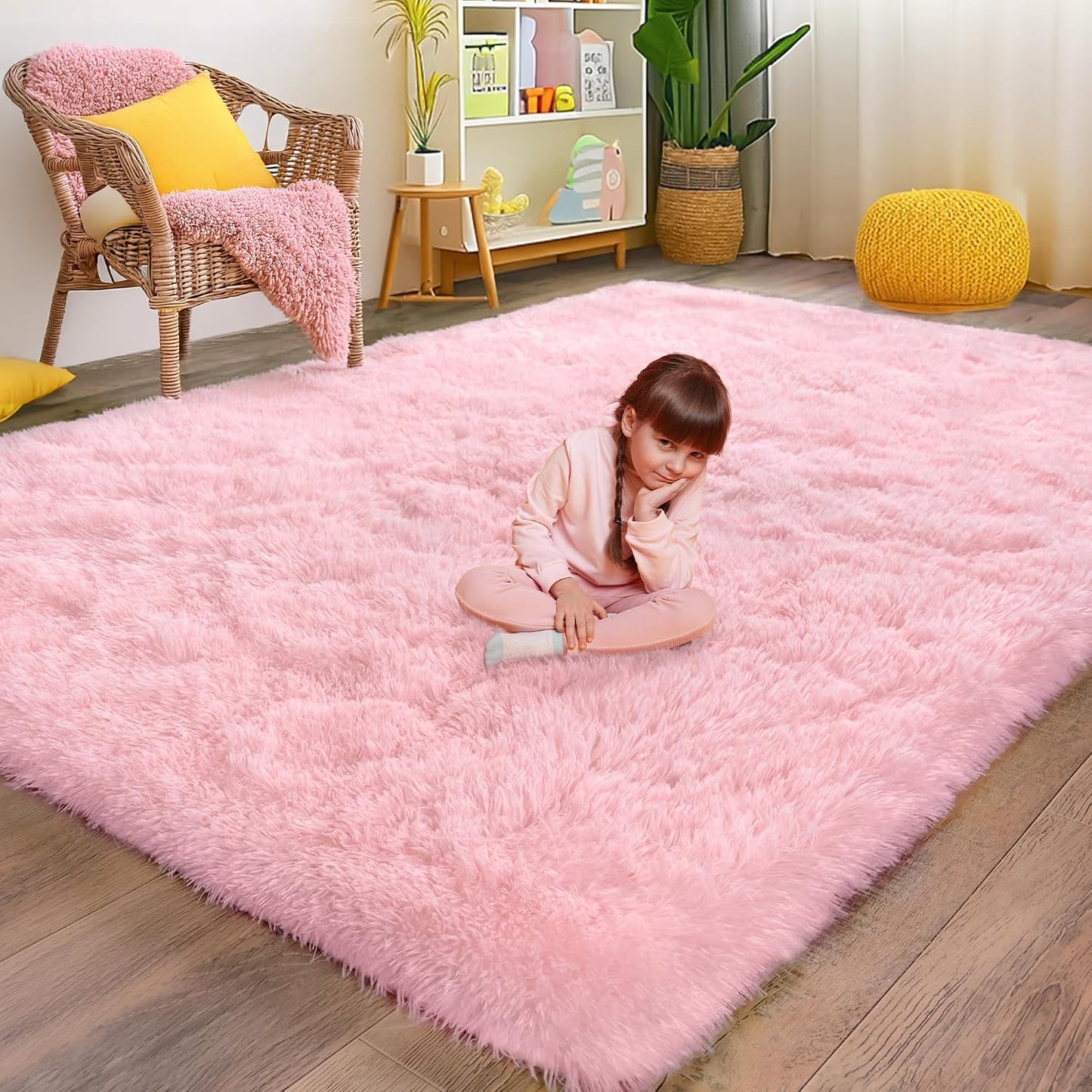 Alfombra rosa dormitorio niña 5x7ft antiderrap