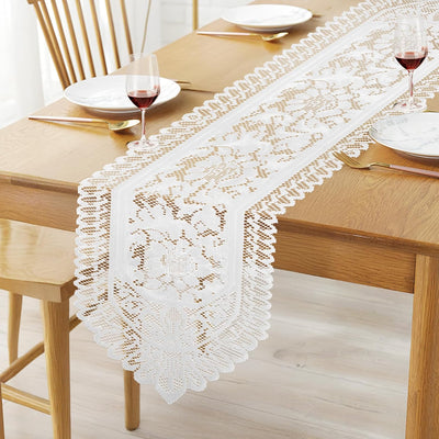 Camino mesa encaje blanco 13x71pulg tejido algodón navidad boda