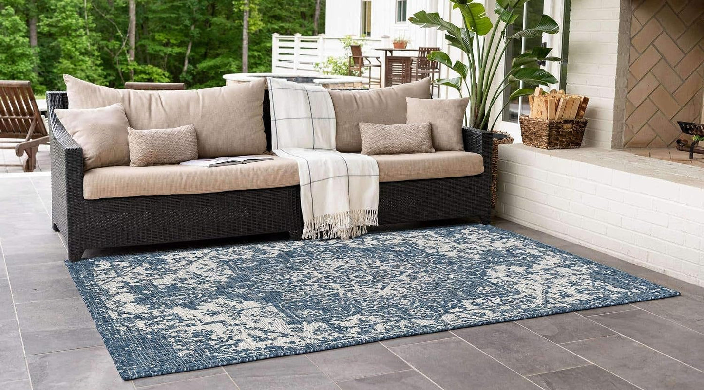 Alfombra área Dubái 3x5" Rectángulo Azul/Marfil