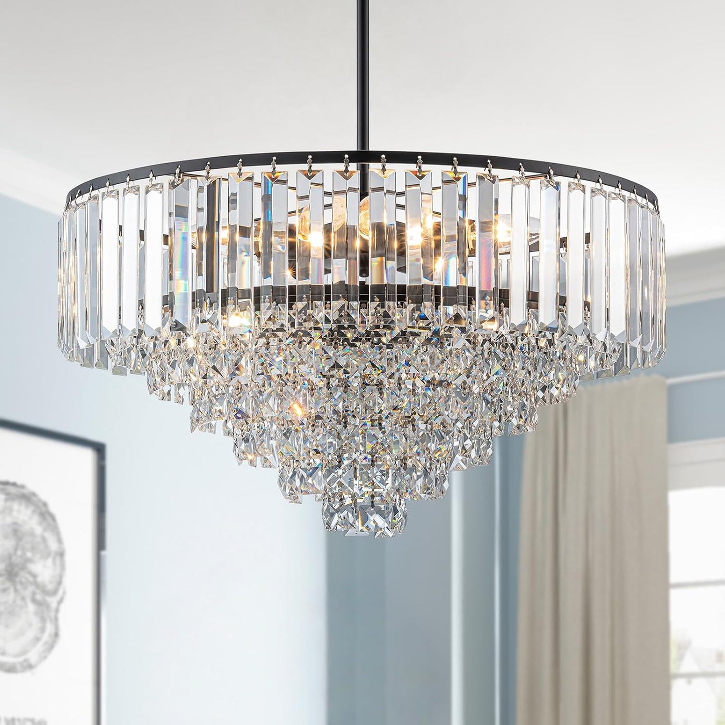 Candelabro cristal negro 20pulg 5 luces comedor