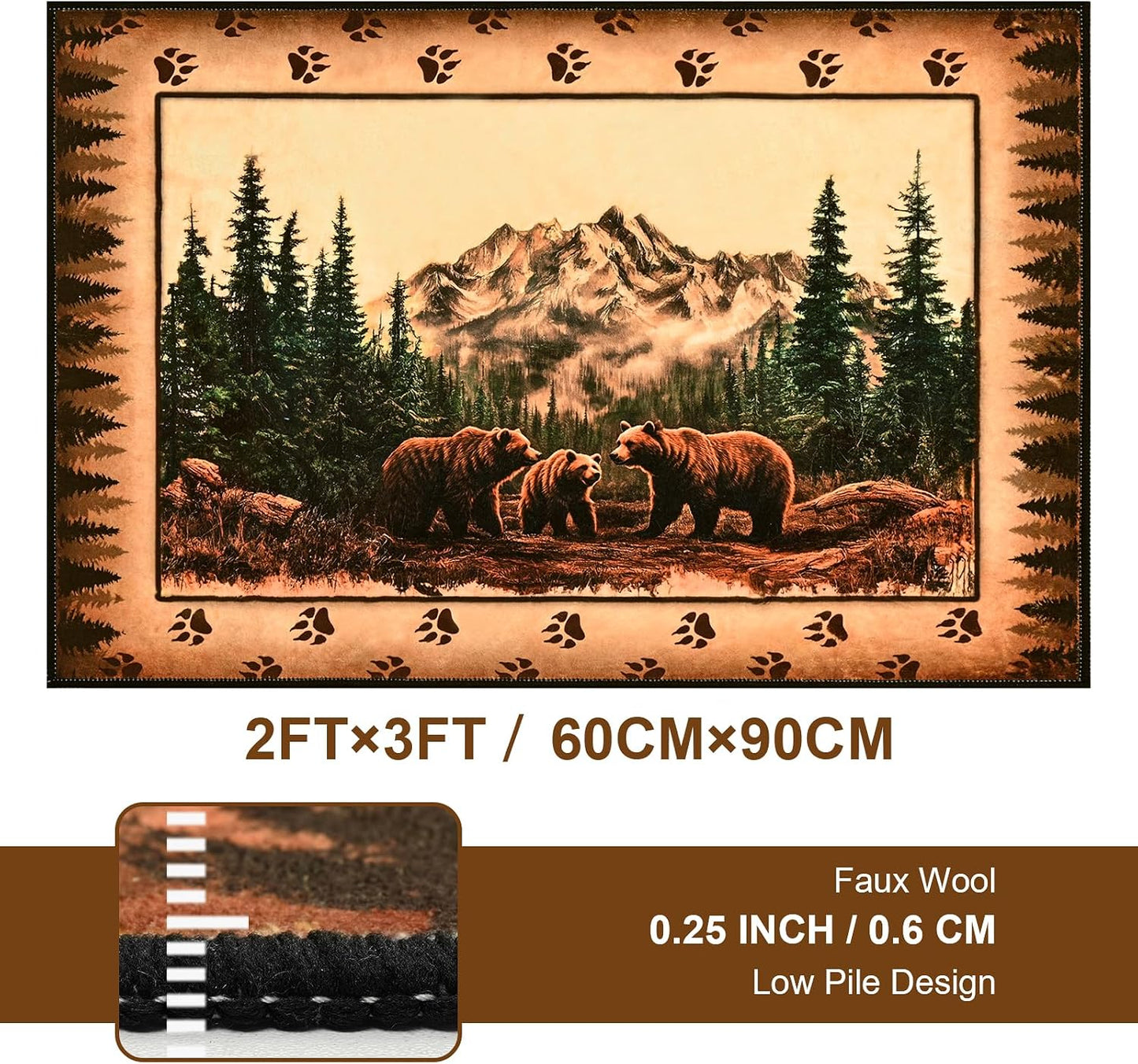 Alfombra rústica campestre con ciervos y osos 2x3"