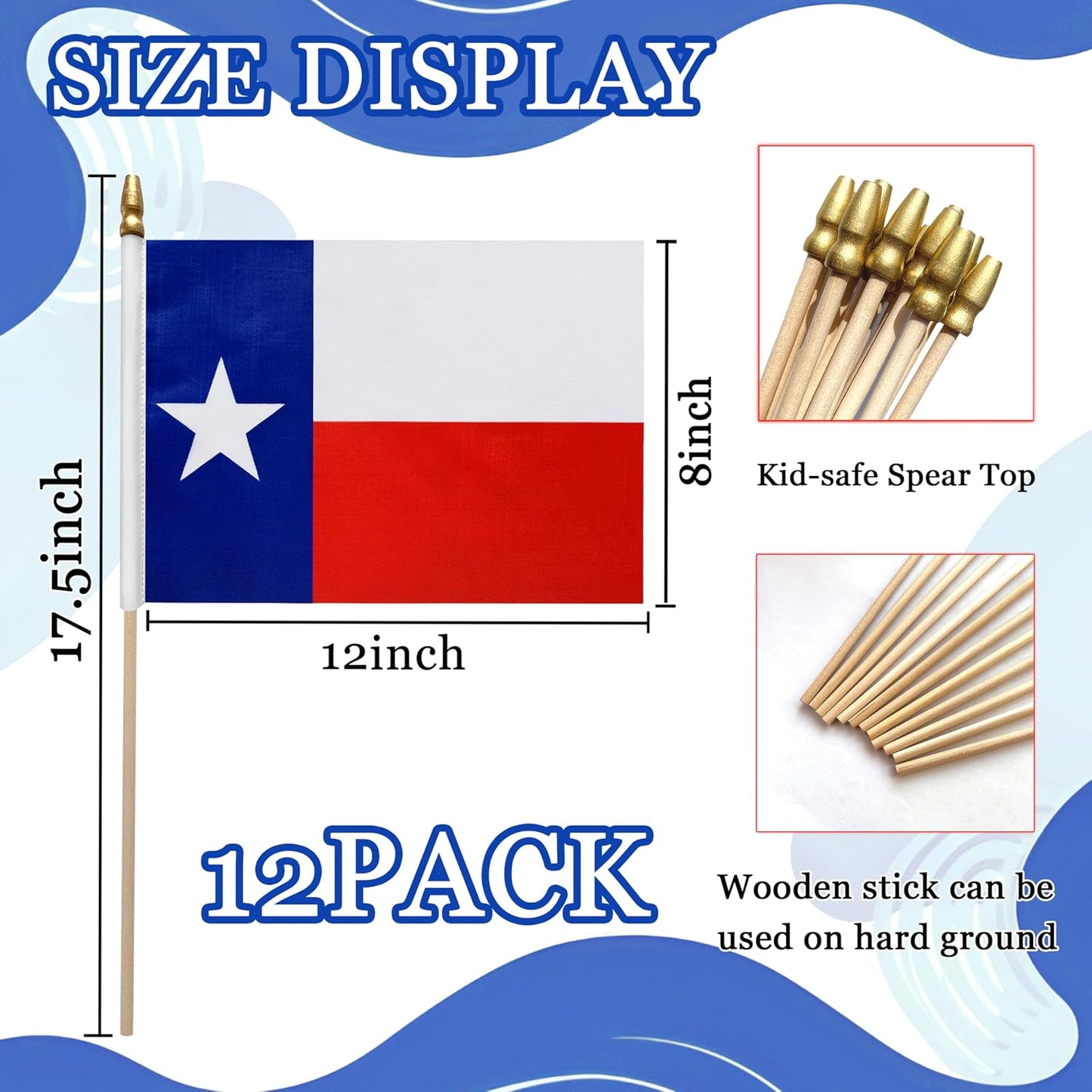 12 Banderas Texas 8x12" Mini Palo Decoración Exterior