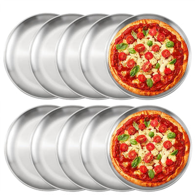 10 Pzas Bandejas Pizza Acero Inox 12pulg Antiadherente