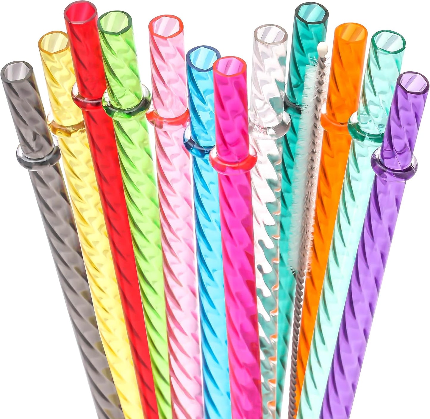 Pajitas plástico reutilizables 33cm set 12 con cepillo