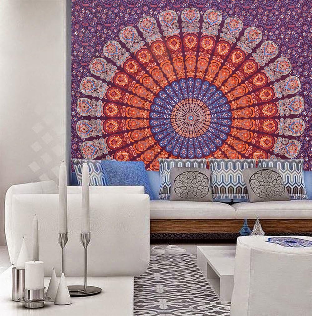 Tapiz pared estilo hippie mandala bohemio 84x90" Marrón