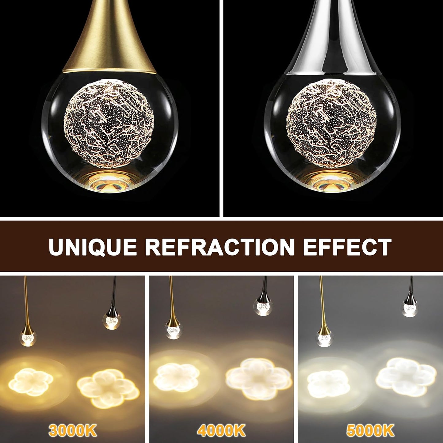 Lámpara colgante cristal lágrima LED 8W regulable 3 colores