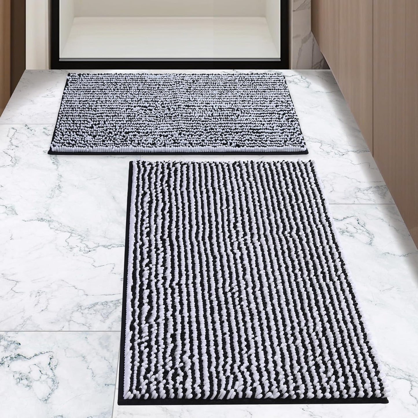 2 Pzas Alfombras Baño Ultrasuaves Antideslizantes Negro 20x32pulg