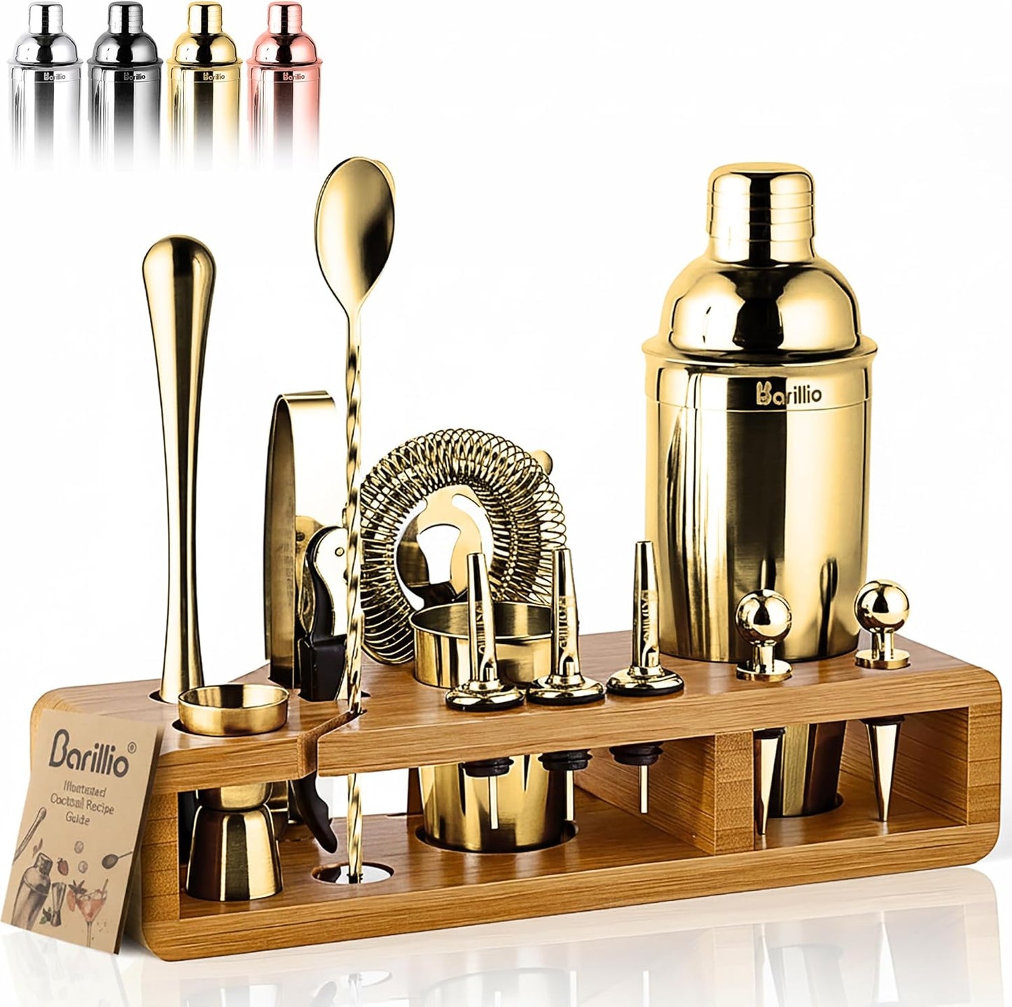 Set coctelera acero inox soporte bambú herramientas barra