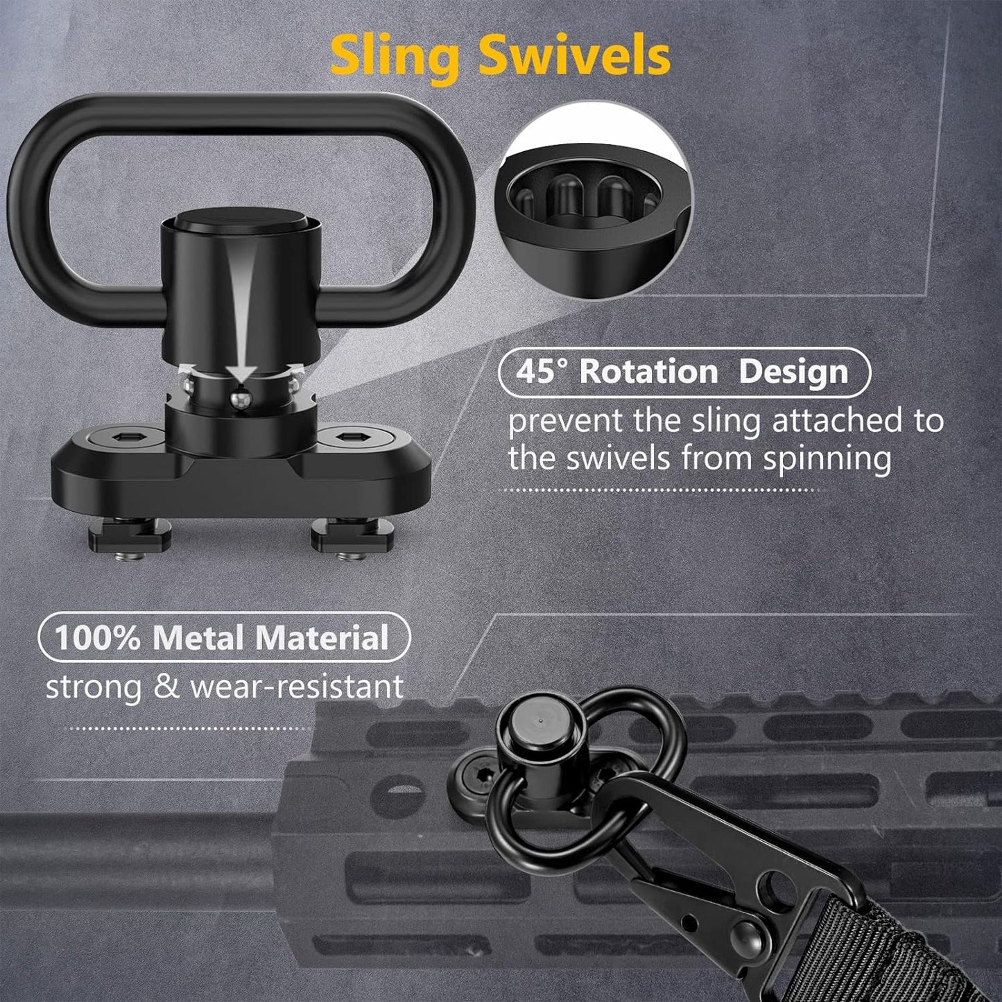 Eslinga rifle ajustable con giratorios antirrotación