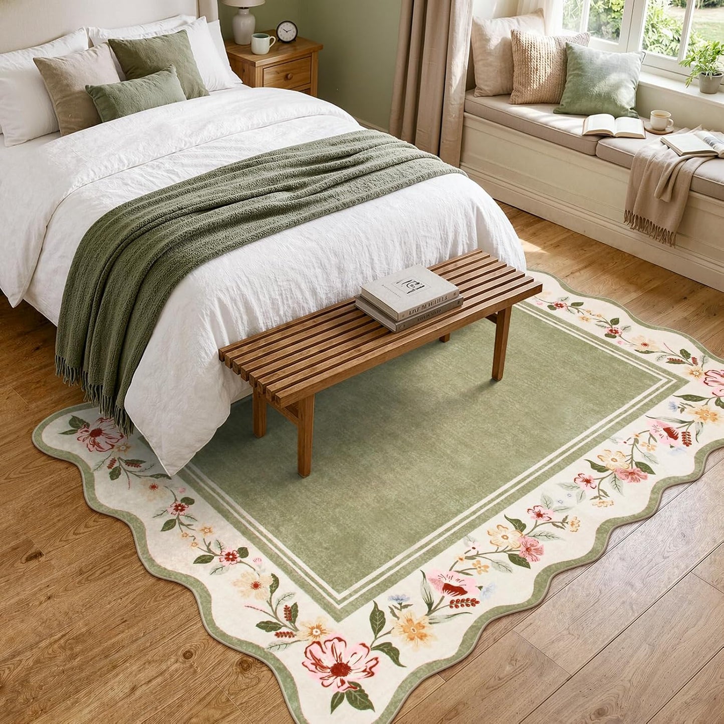 Alfombra Floral 5x7 Verdes Suave Antiderrap