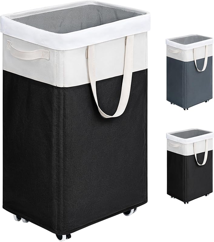 Canasta lavandería enrollable con ruedas 75L negra