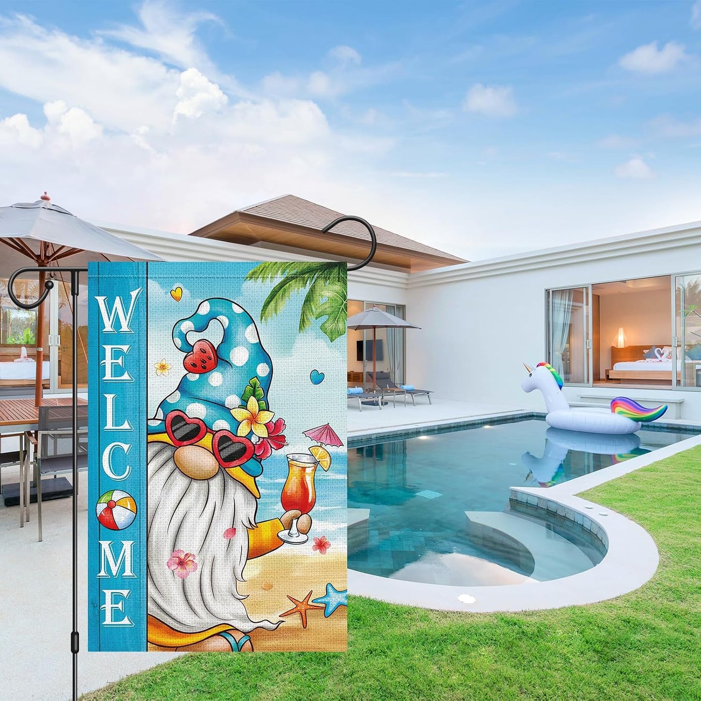 Bandera jardín gnomo 12x18pulg doble cara playa hawaii