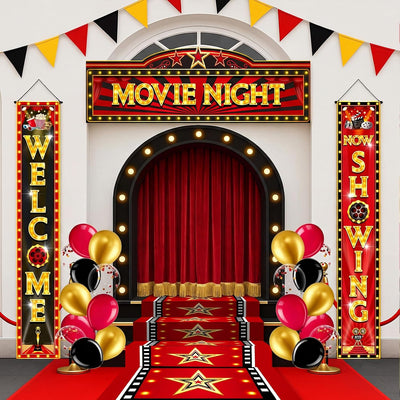 Kit 25 Pzas Decoración Fiesta Cine Letrero Alfombra Roja