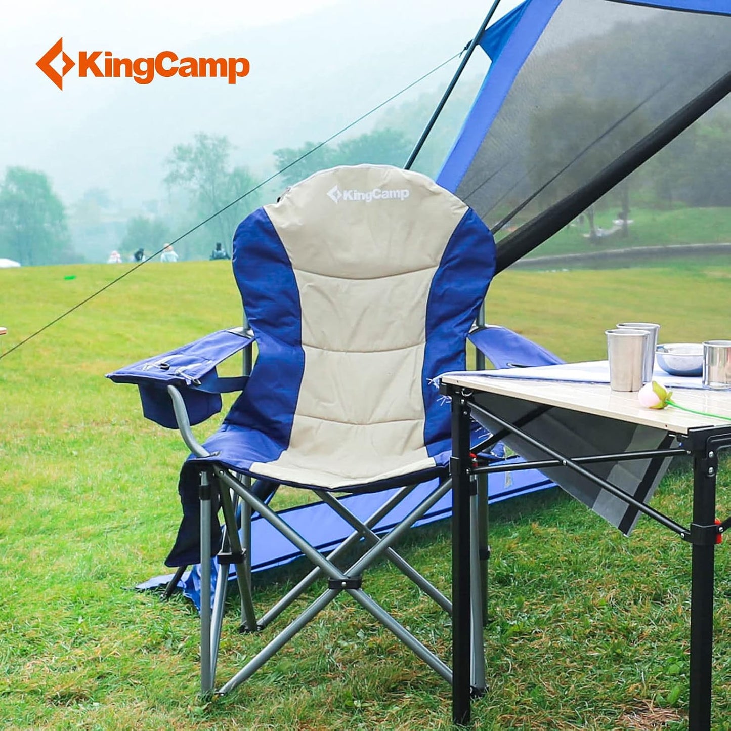 Silla camping gran tamaño set 2 azul marino/beige