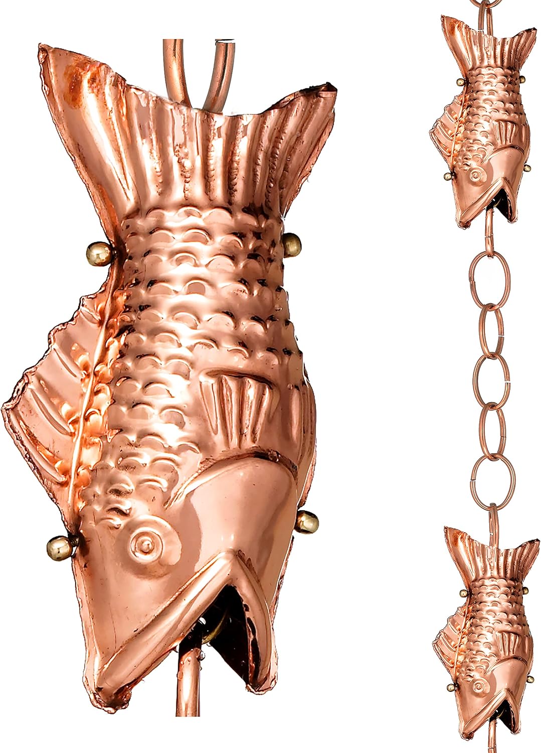 Cadena lluvia de peces 8.5ft 4 figuras grandes 100% cobre