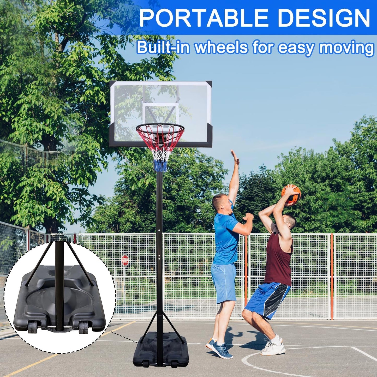 Aro baloncesto al aire libre portátil 7.5-10ft base