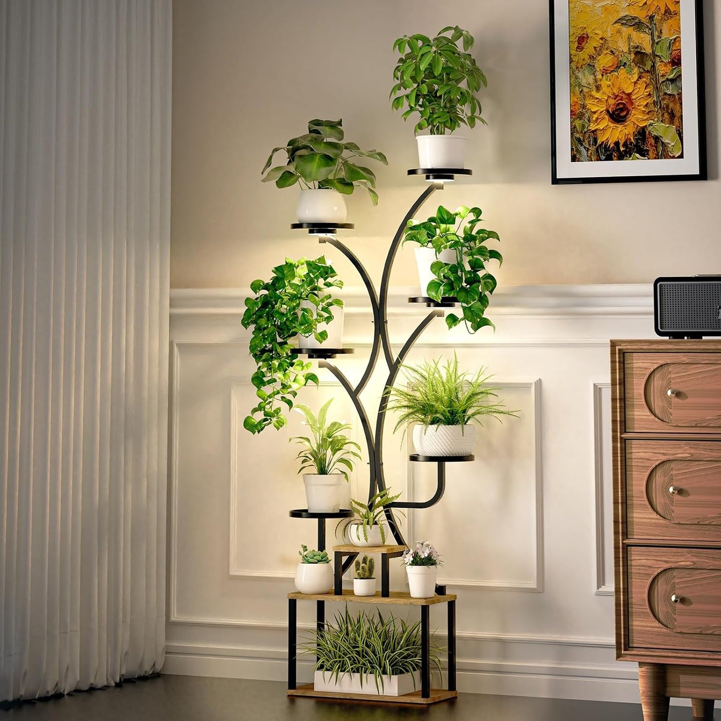 Soporte plantas interior 70pulg luces 9 niveles metal