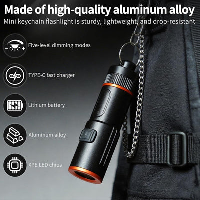 Linterna recargable llavero mini 600lúmenes 5 modos EDC negro
