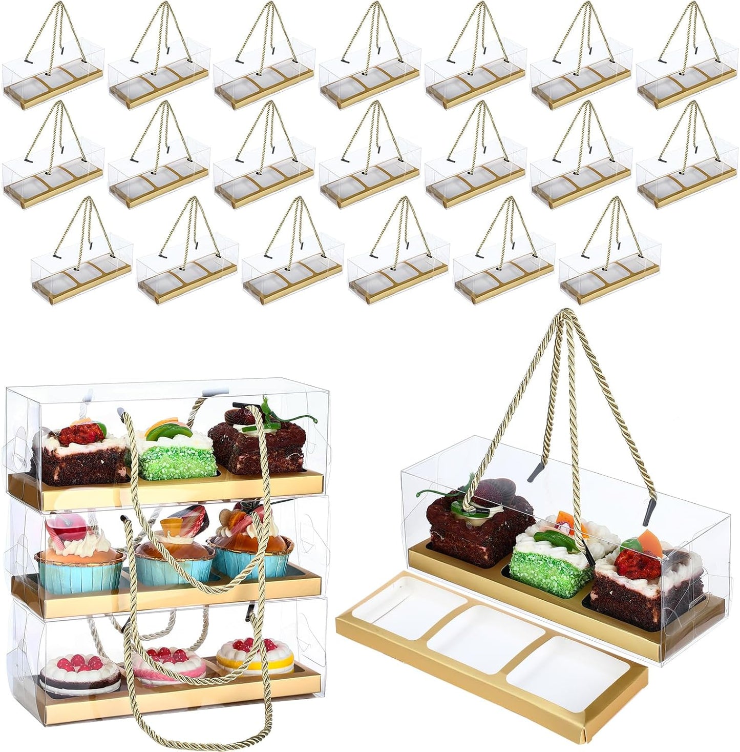 24 Cajas Cupcakes 9x3pulg 3 Compartimentos Dorado