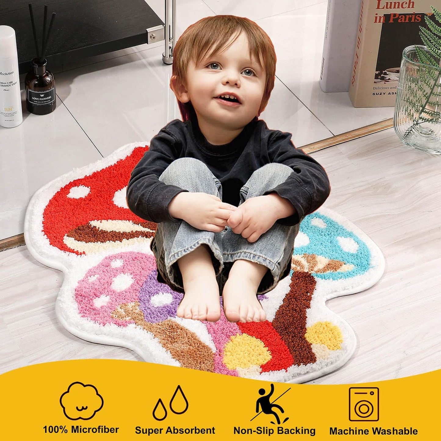 Alfombra baño hongos antideslizante microfibra suave lavable