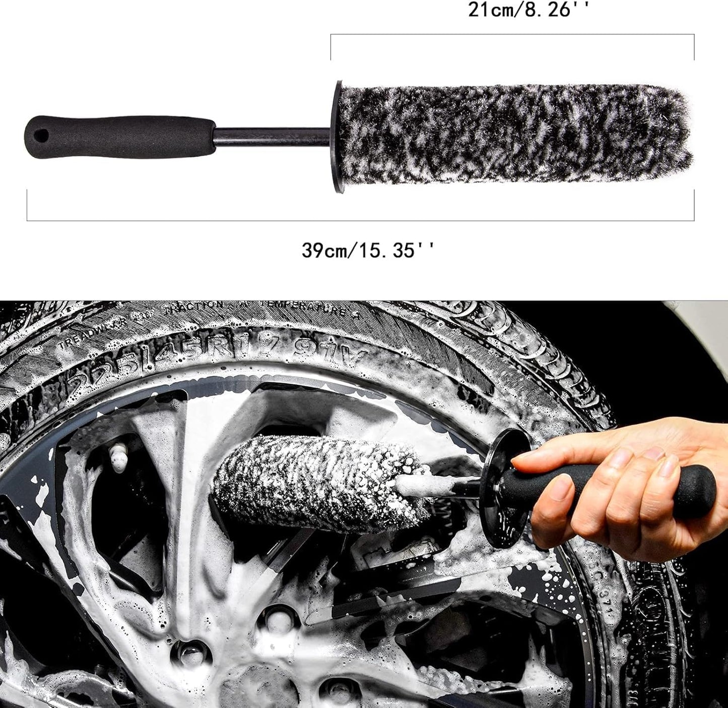Kit cepillo llanta coche varilla fibra acero mango largo