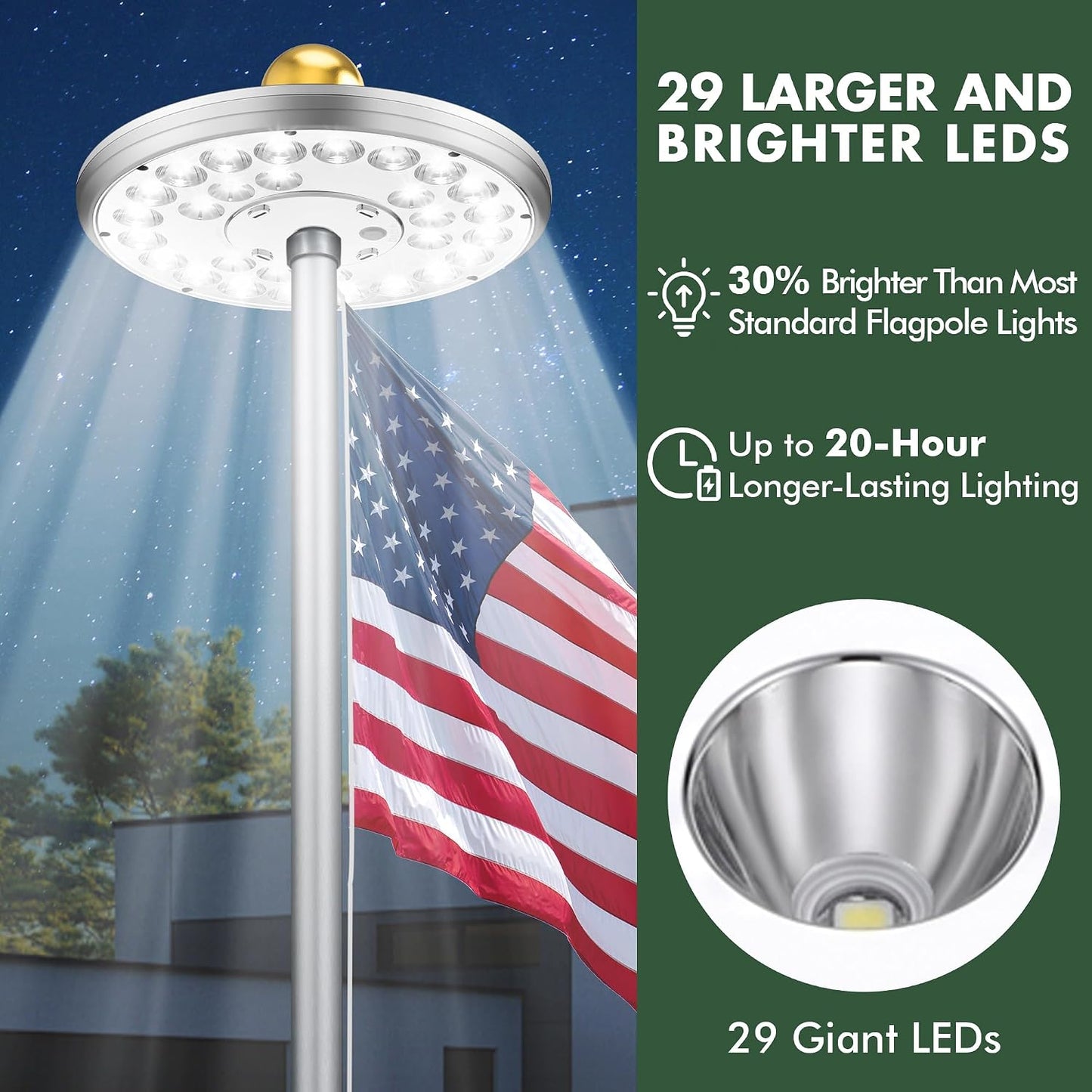 Luz asta bandera solar Auro 8 plateada 29 LED