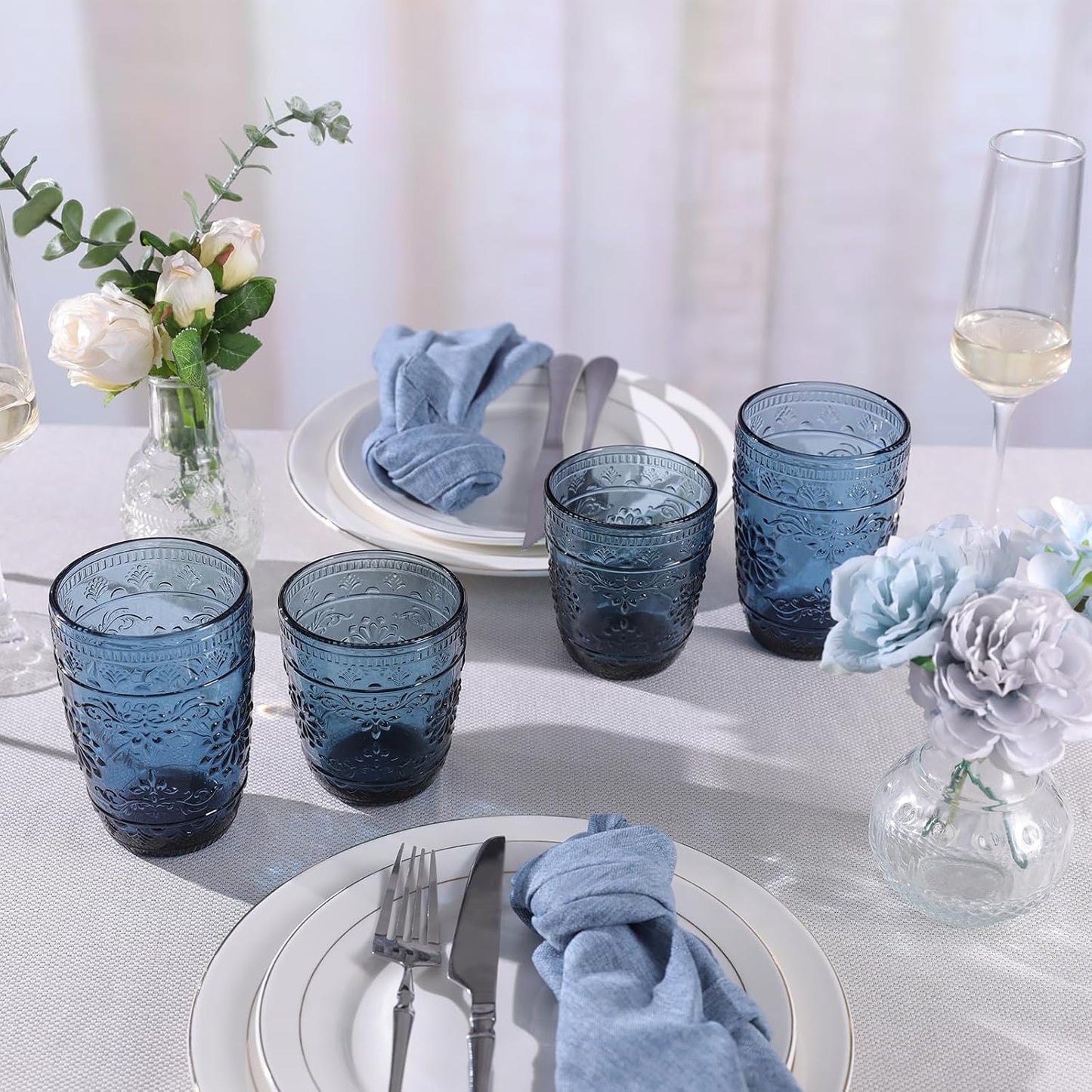 6 Vasos Vidrio 14oz Azules para Beber Set Cristalería