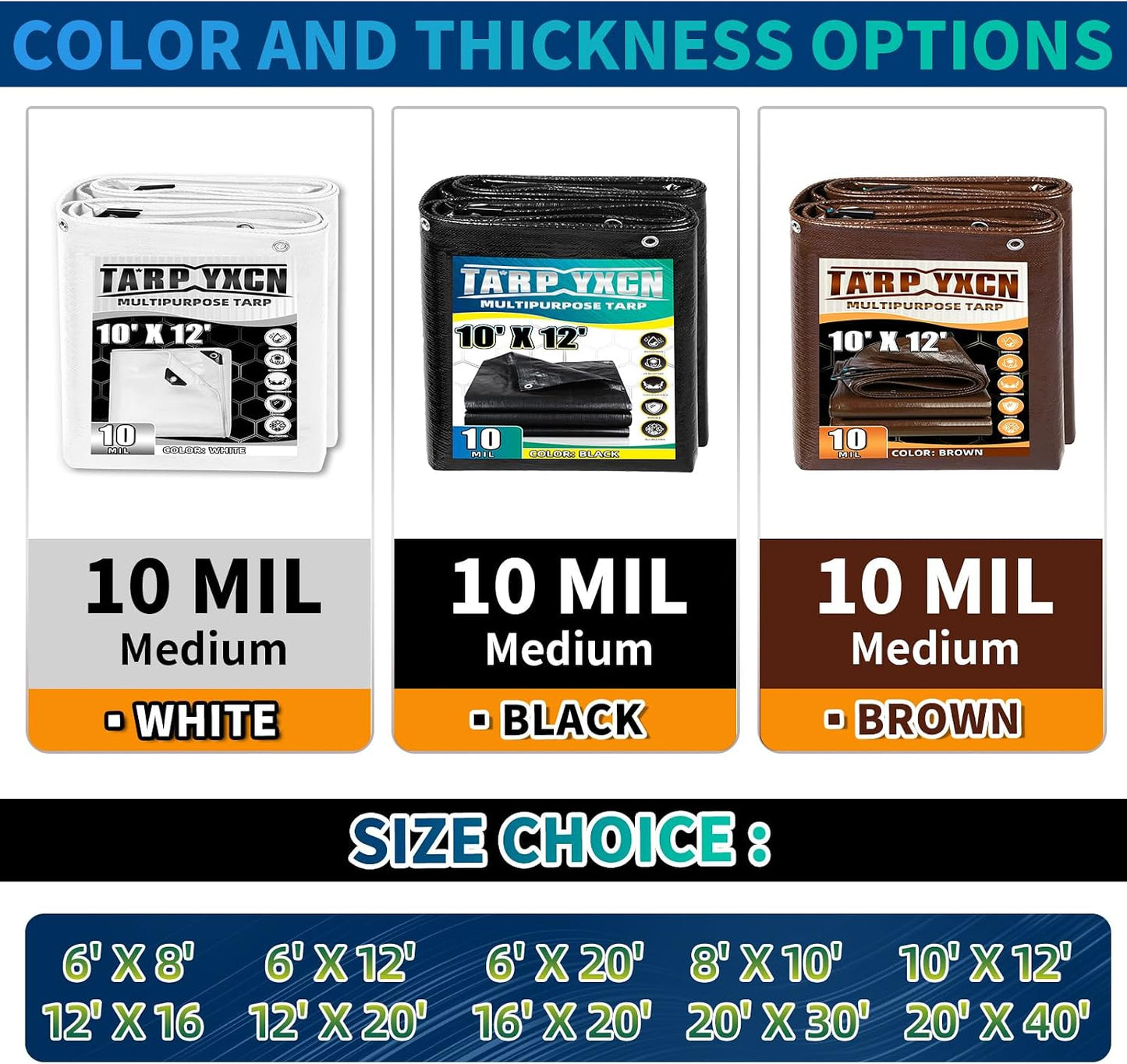 Lona negra 16x20ft polietileno 10mil UV resistente ojales