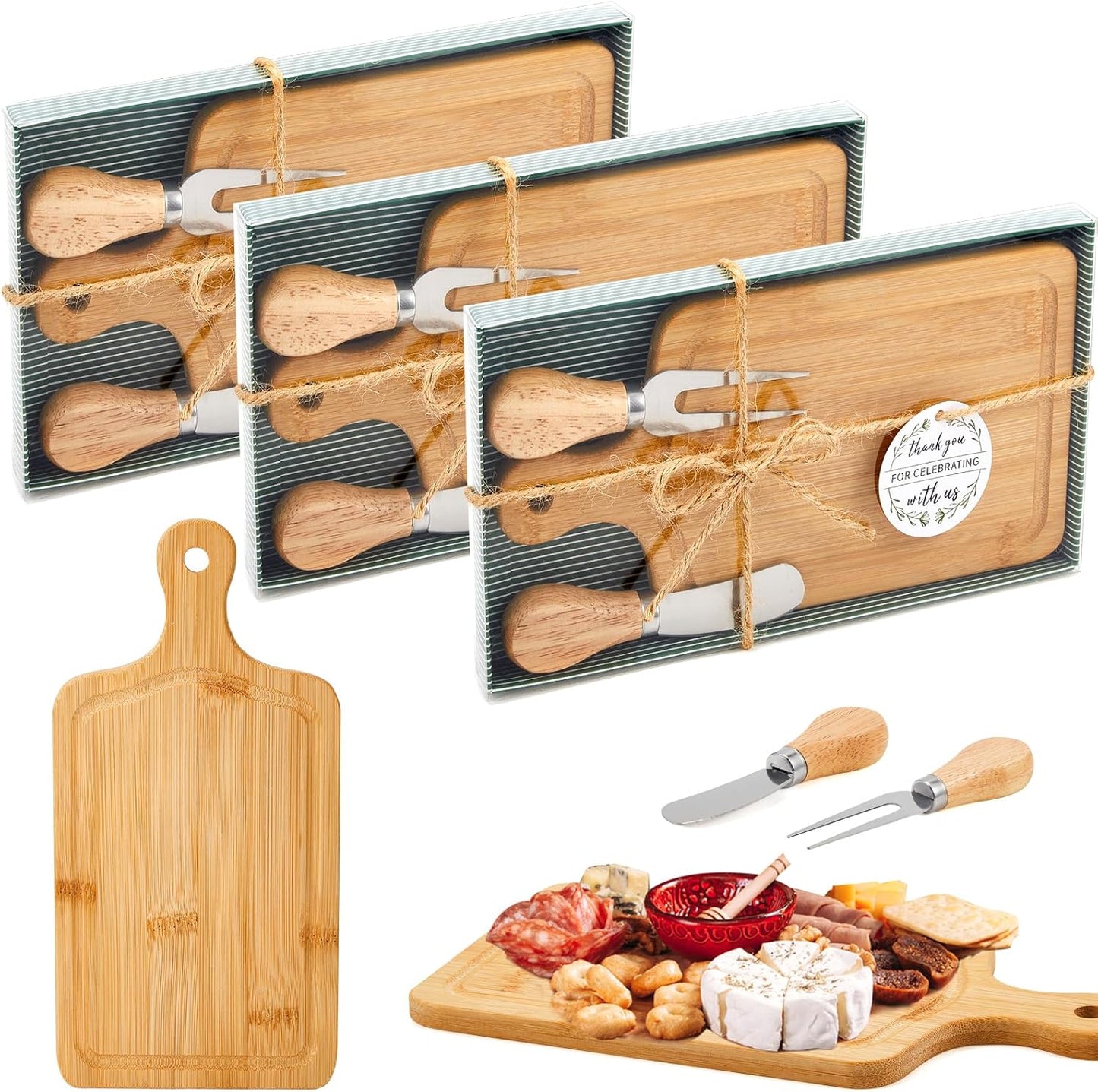 Tabla cuadrada madera quesos con cuchillo tenedor 3 set