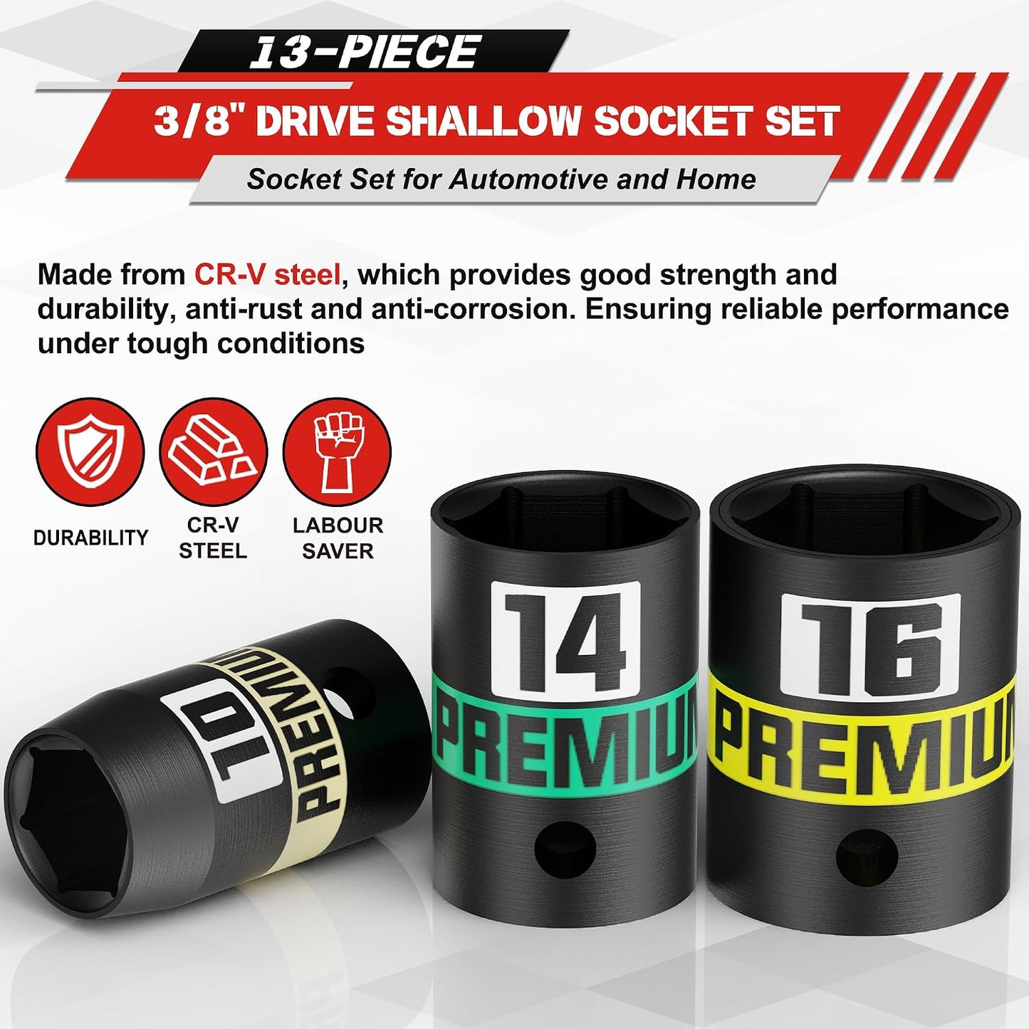 Set llaves vaso impacto 13 pzas 3/8" enchufes