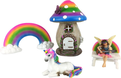 Casa hadas hongos arcoíris set 5 figuras resina jardín hogar