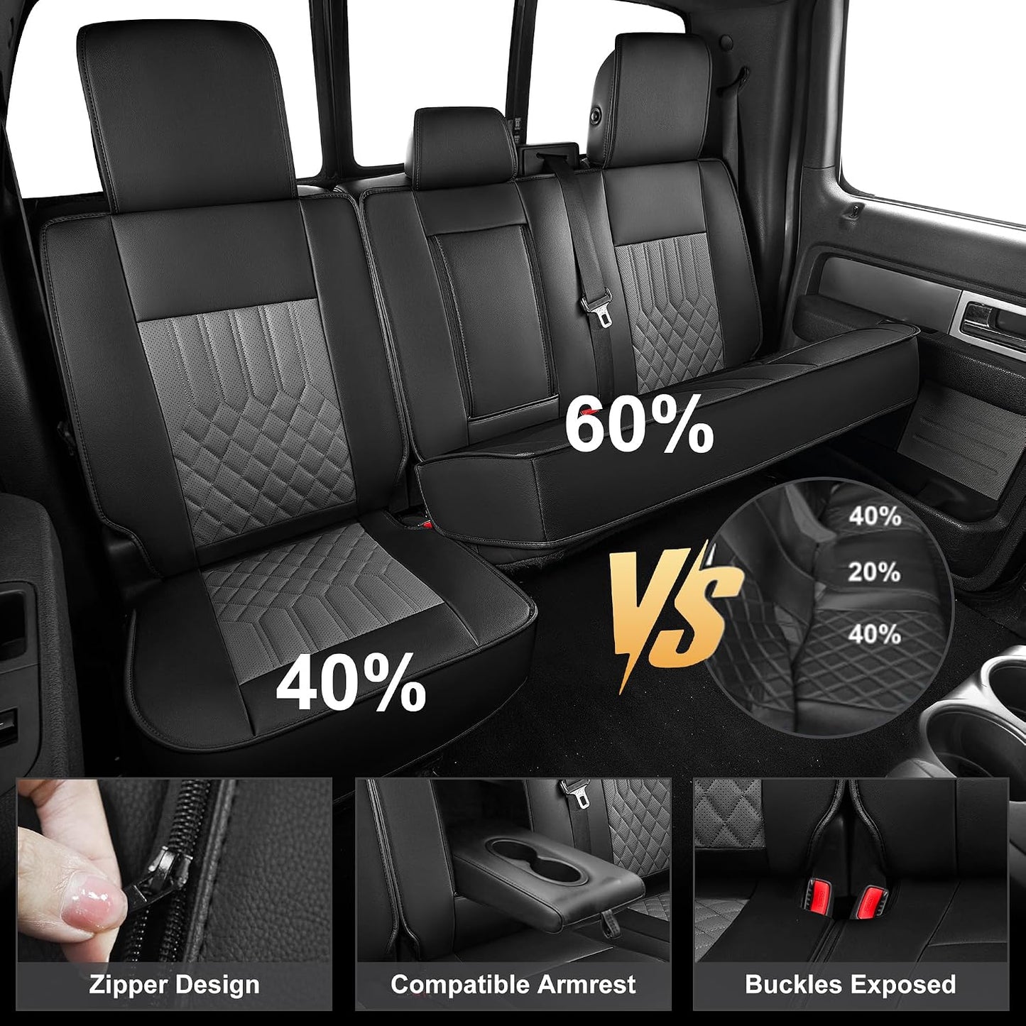 Fundas asiento Ford F150-F250 09-26 cuero sintético negro