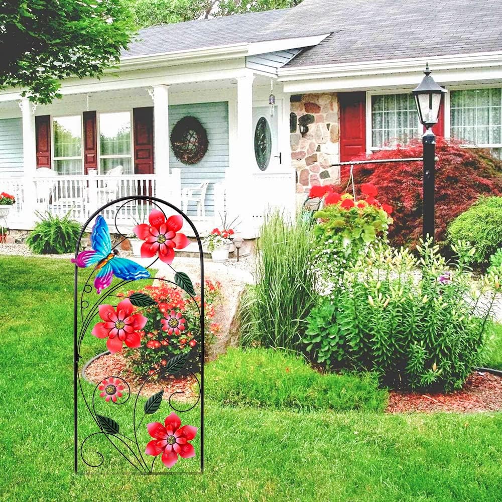 Estacas decorativas jardín 34" metal flores mariposas