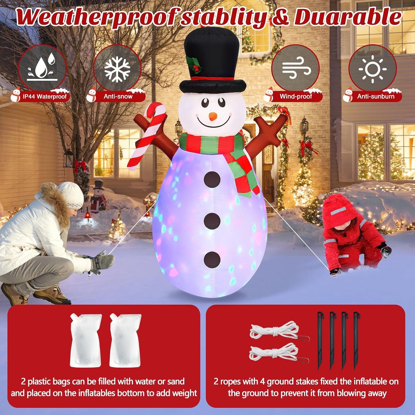 Muñeco nieve inflable Navidad con luces LED giratorias patio