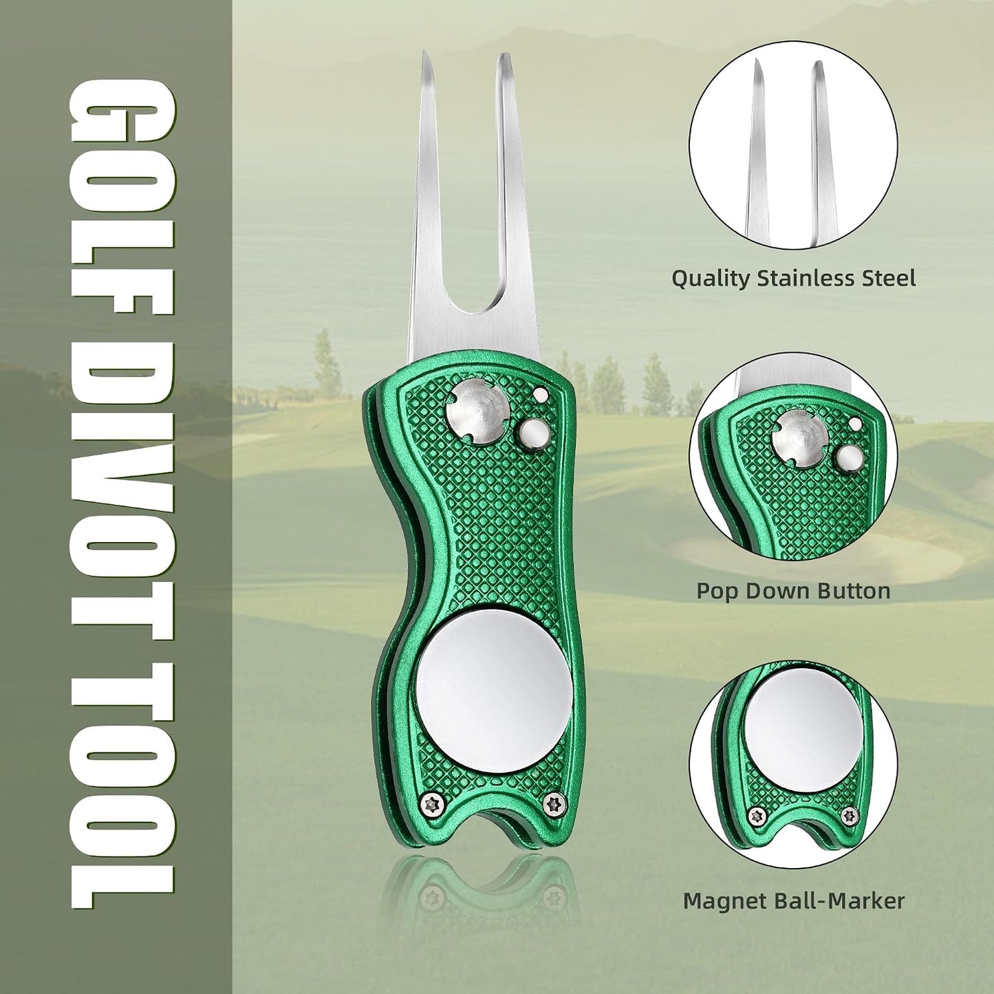 Herramienta divot golf plegable con botón y magnético set 2-6