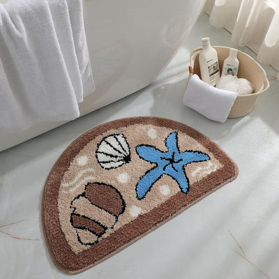 Alfombra baño forma estrella mar y concha antideslizante felpa