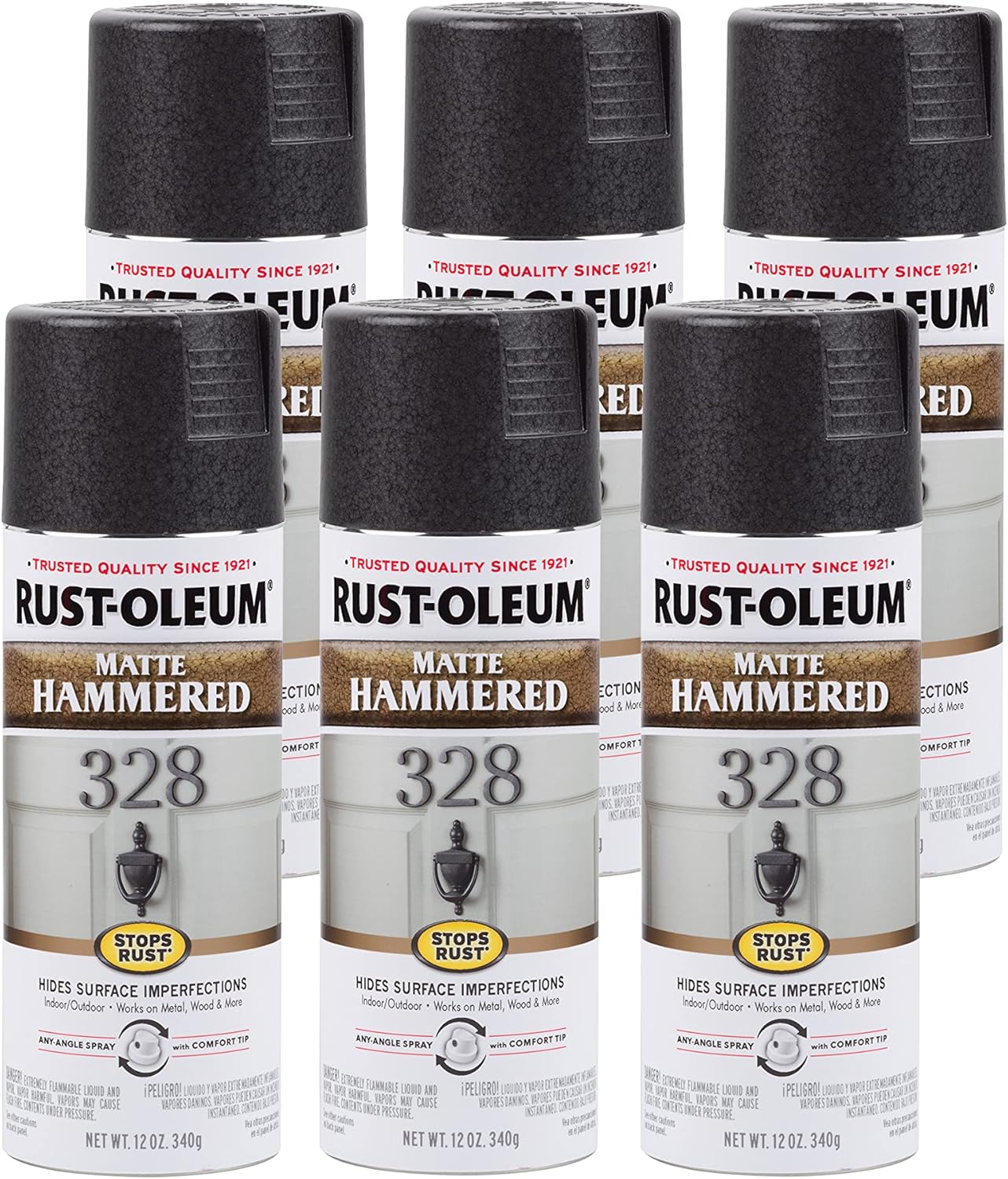 Pack 6 pinturas aerosol efecto martillo 12oz negro mate
