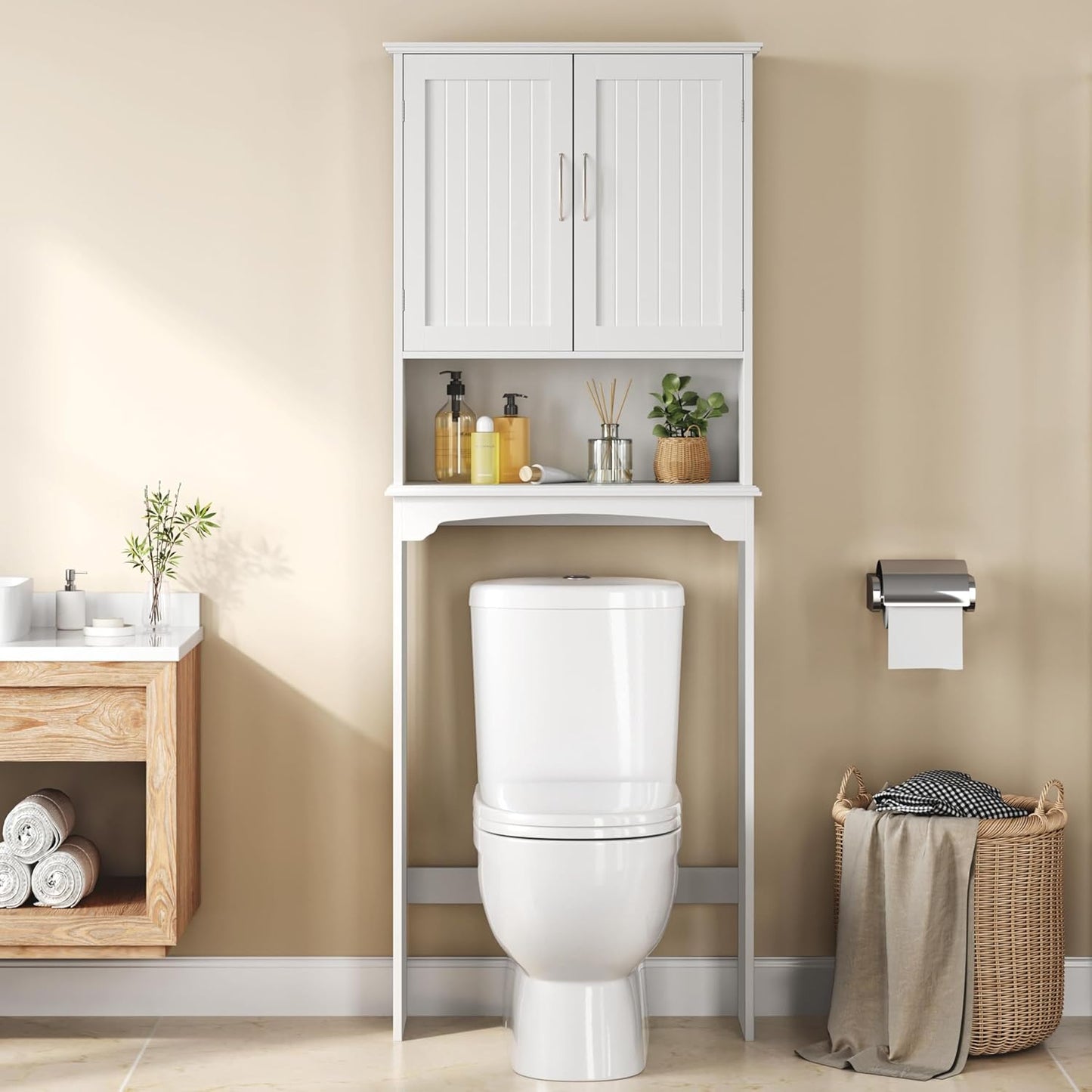 Armario inodoro doble puerta estante ajustable blanco