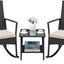 Set 3 Pzas Sillas Mimbre Mesa Vidrio Jardín Beige