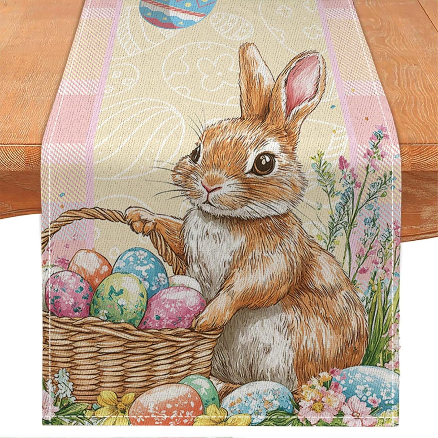 Camino mesa Pascua conejo huevos flores decoración 13x90pulg