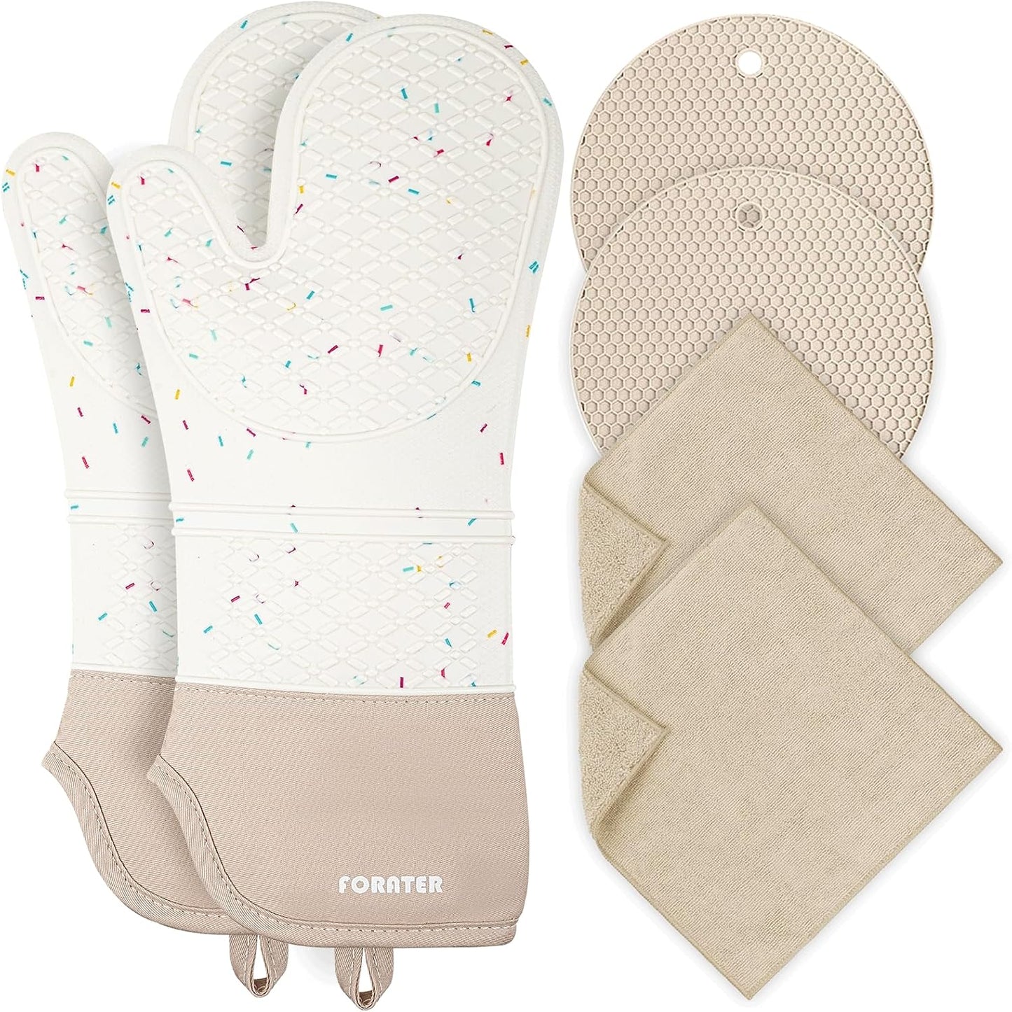 6 Pzas Guantes Horno 15" Algodón Silicón Antiderrap Blanco