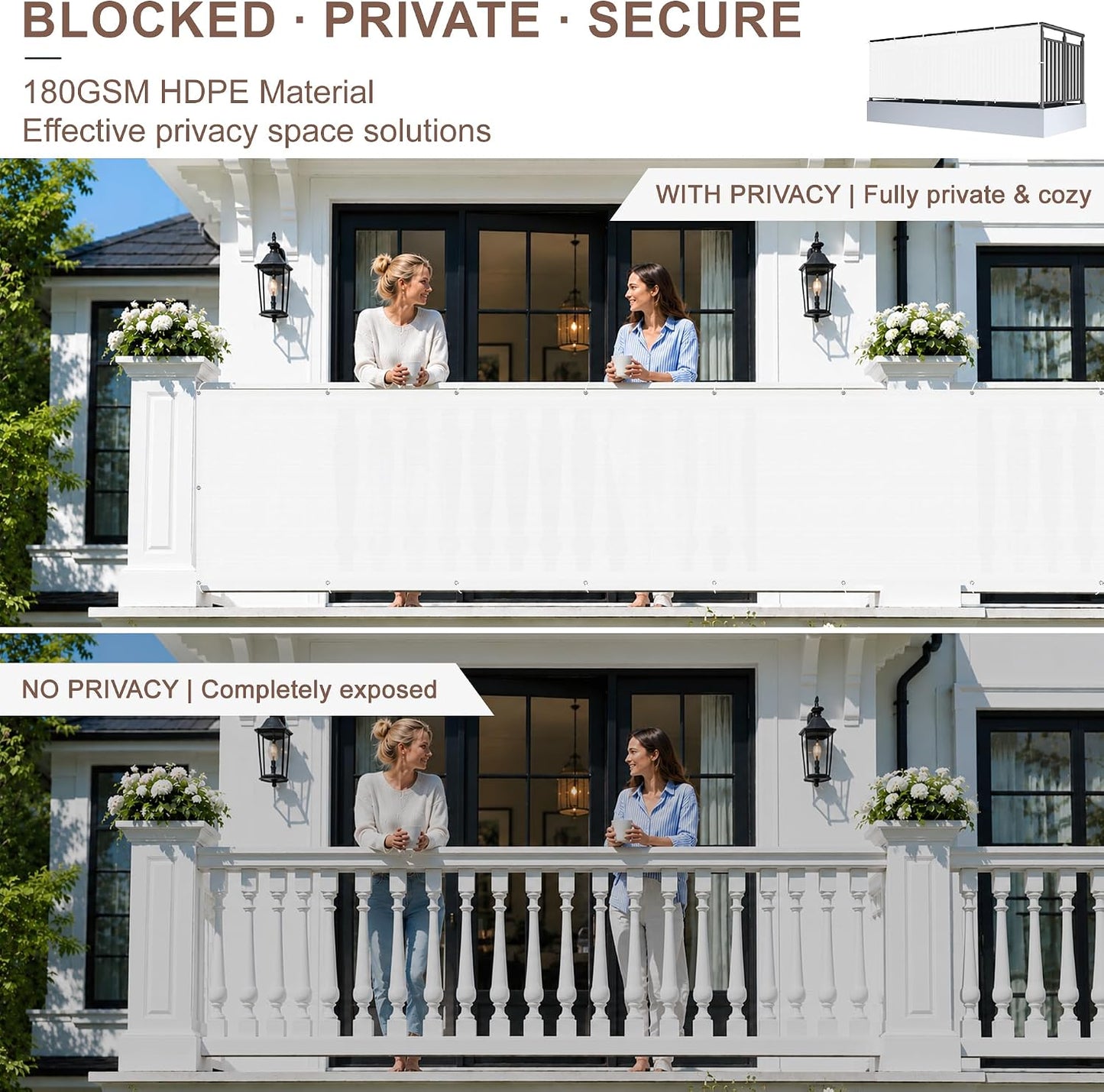 Cubierta malla privacidad terraza exterior 3x16pies blanco